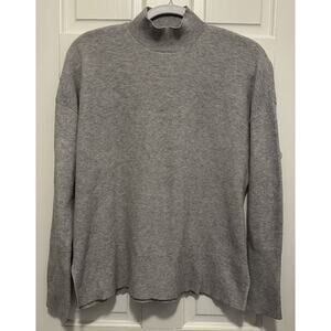 Joan Vass New York Gray Rib Knit Mock Neck Sweater L Relaxed Minimalist